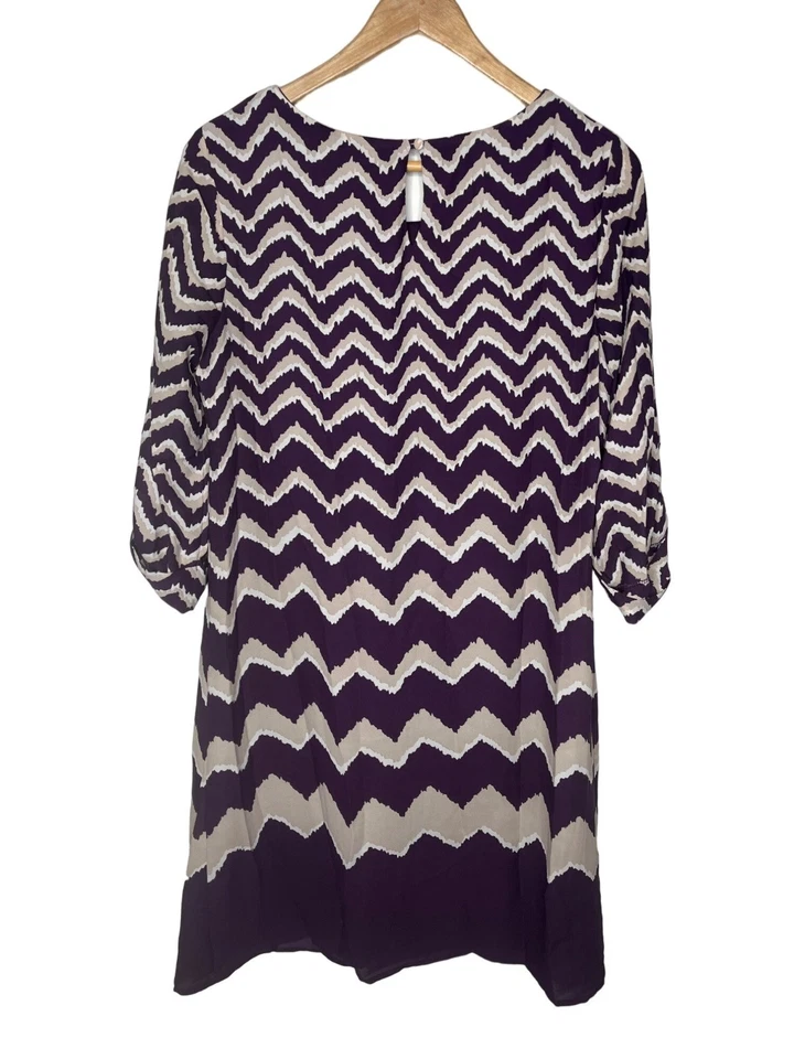 Vestido informal Luxology para mujer talla 8 púrpura Chevron a rayas manga 3/4 Foto 2 de 4