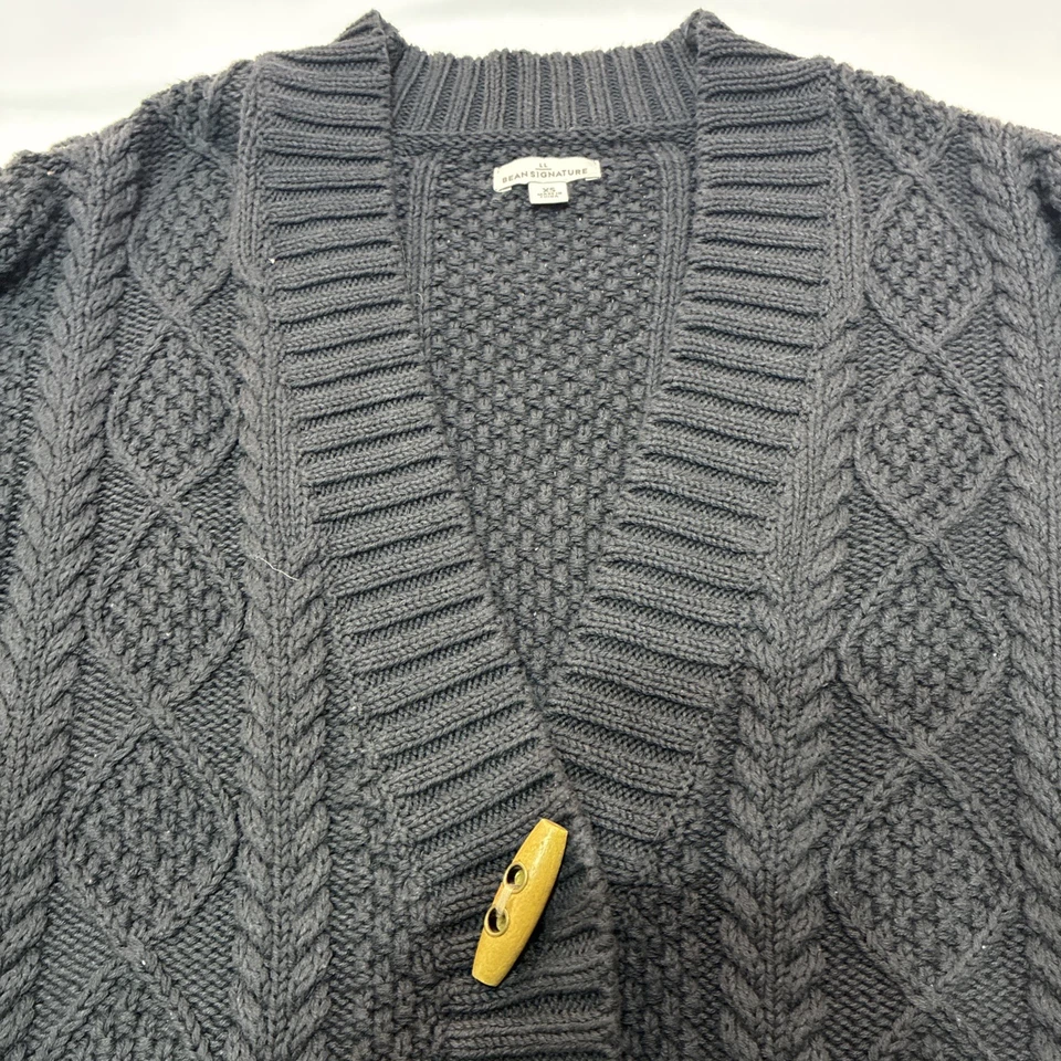 Cárdigan suéter tejido con cable LL Bean Signature algodón premium para mujer XS negro Foto 3 de 4