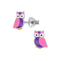 O&S Kinder Ohrstecker MäDchen 925 Silber Emaille Ohrringe Bunte Eule Geschenk