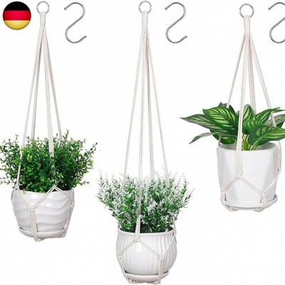 3er-Pack Makramee-Pflanzenhänger, Hängeampel für drinnen mit 3 Haken, ge