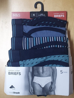 MENS BRIEFS UNDERWEAR JERSEY 5 PACK COTTON LYCRA SIZE SMALL  BY MARKS & SPENCER