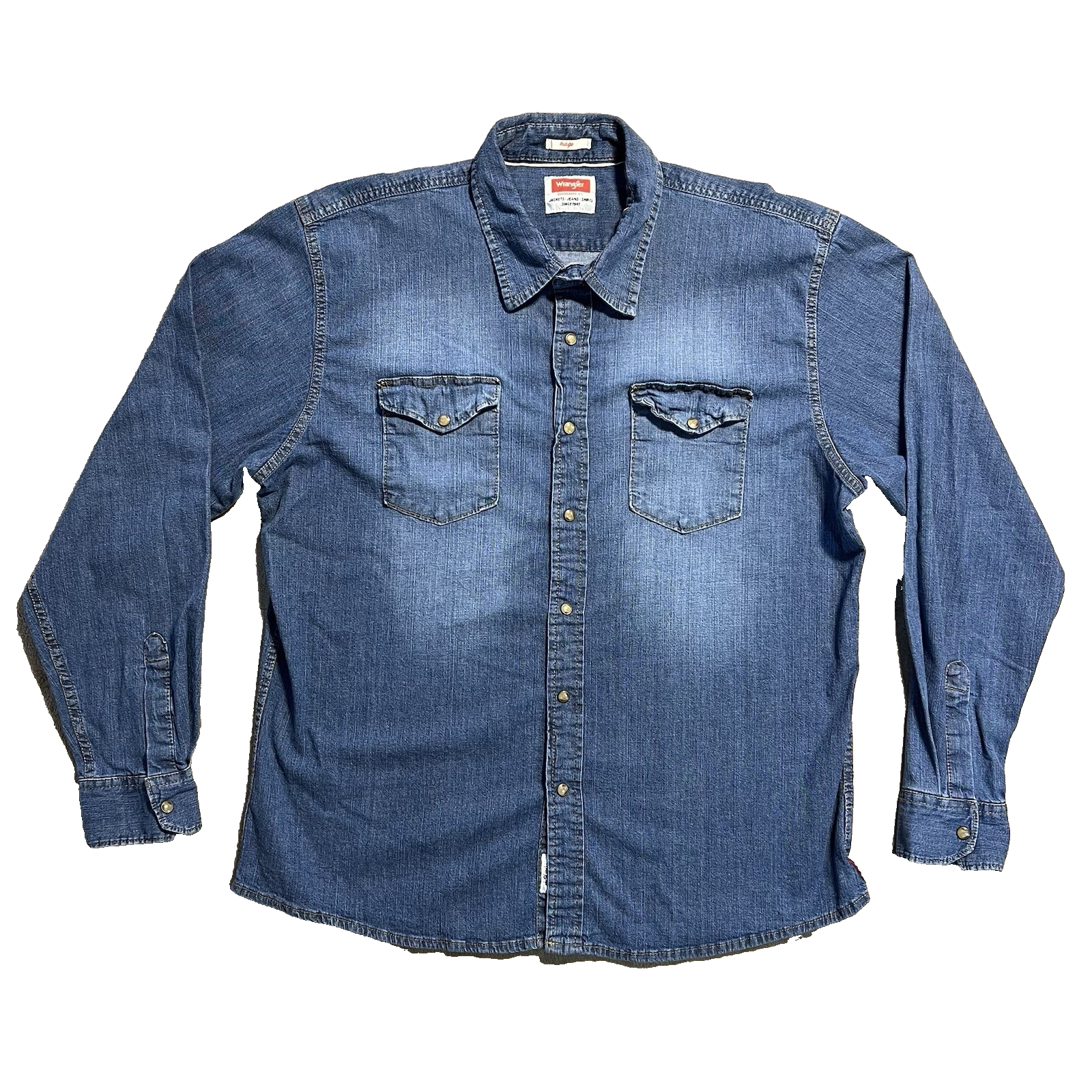 Wrangler Pearl Snap Shirt Mens XL Long Sleeve Indigo Denim Heavyweight Workwear