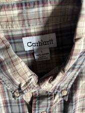 Carhartt men  s large Pearl Snap Shirt Blue Brown Plaid Long Sleeve Button Up
