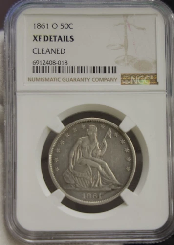 1861 O US Seated Liberty Half 50c NGC XF Details (Cleaned)