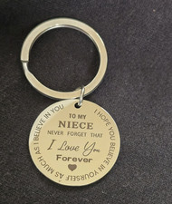 Silver Round Metal Keychain Engraved Love Quote "To My Niece"
