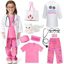 Latocos 10pcs Kids Veterinarian Costume Toddler Doctor Vet Kit Play Set Cat Coat