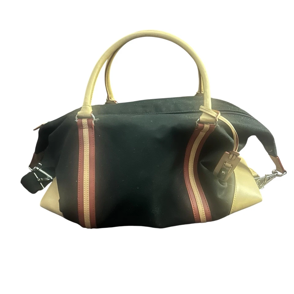 ETIENNE AIGNER Bolsa de Viaje Equipaje de Mano a Rayas Camel Negro Pequeño-Mediano Foto 2 de 4