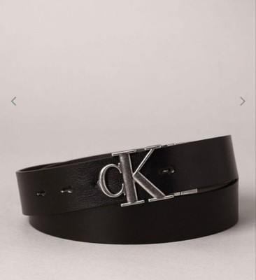 Calvin Klein black leather belt with CK logo