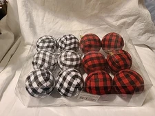 (T) Pack Of 6 Red And Black And 6 White & Black Buffalo Plaid Christmas Ornament