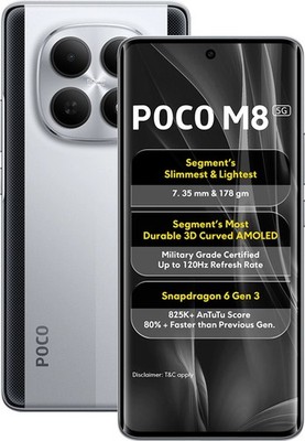POCO M8 (Frost Silver, 256GB) (8 GB RAM) 2.4 GHz Clock Speed  5520 mAh Battery