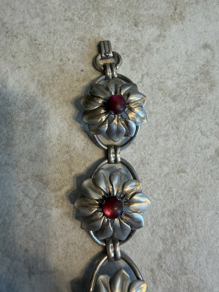 Vintage Taxco Mexican Sterling Silver 925 Flower Link Bracelet – LER Signed - Image 4 of 4
