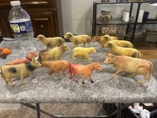 VTG Lot 12 Celluloid Toy Figurines Farm Wild Animals Japan USA Dog Cow Sheep