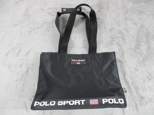 Vintage Polo Ralph Lauren Polo Sport Black Tote Bag Spell Out logo 90s Y2K EUC