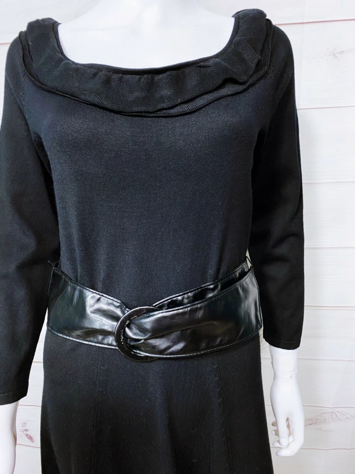 Vestido tejido con cinturón Madison Leigh para mujer M negro elástico hasta la rodilla manga larga Foto 2 de 4