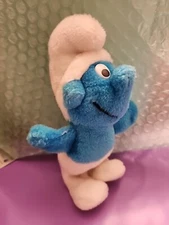 Vintage 1981 Plush SMURF Stuffed Animal Blue Toy Doll Peyo Wallace No Tags Co 7”