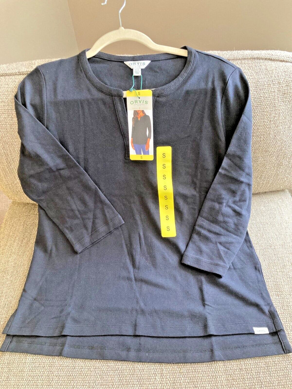 Orvis Ladies' ¾ Sleeve Split Neck Pima  Cotton Top Black