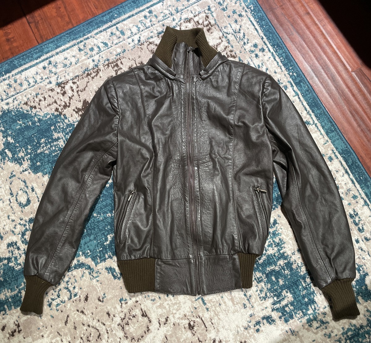 【mnem】Baron Racing Leather Jacket Baron Genuine Leather Jacket - Brown - Size M - Zip Pockets