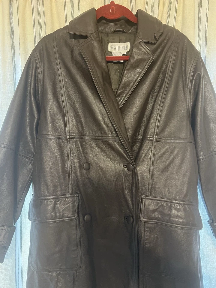 ¡Juntos! Trench coat chaqueta de cuero para mujer marrón talla 6 Foto 3 de 4
