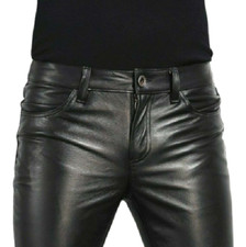 Men Black Leather Trouser Pants Genuine Faux Leather Pants Biker Pant