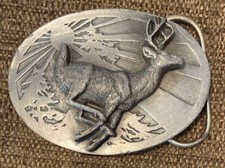 Oregon Made Siskiyou VINTAGE 1986 RUNNING WHITE-TAILED DEER PEWTER BELT BUCKLE