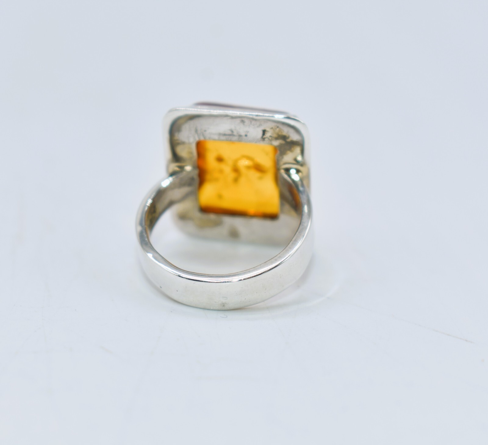 Cognac Amber Sterling Silver Rectangular Ring Siz… - image 4