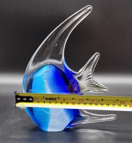 PAIR VINTAGE MURANO ITALIAN ART GLASS FISH SCULPTURES WHITE BLUE SOMMERSO1950 - Picture 10 of 12