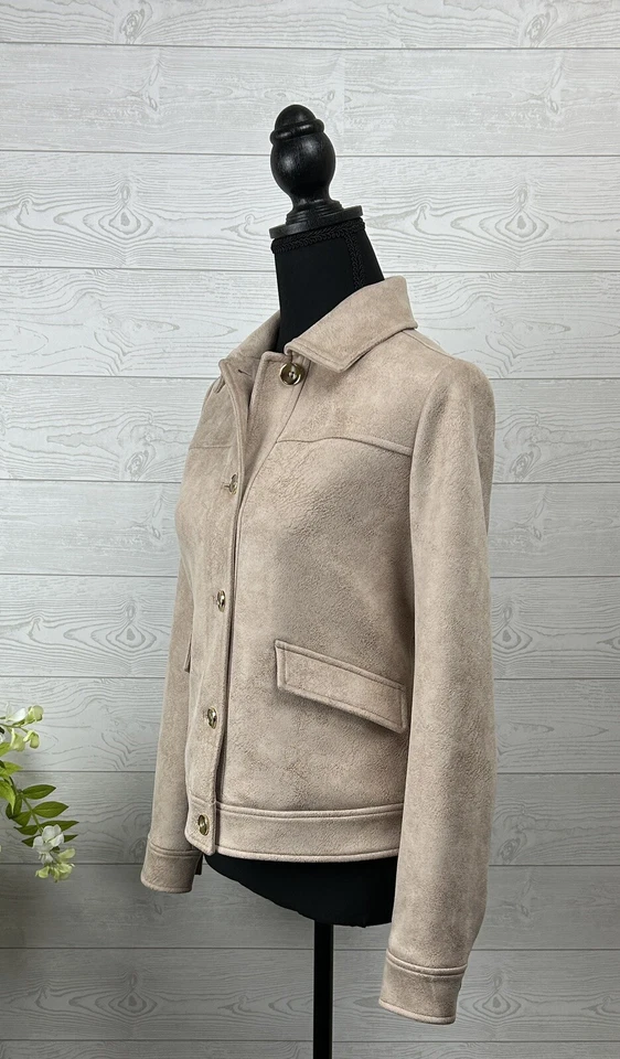 Sz 4-6 CHICO's (Sz 0) Pink FAUX SUEDE JACKET Collared $129 - Image 4 of 4