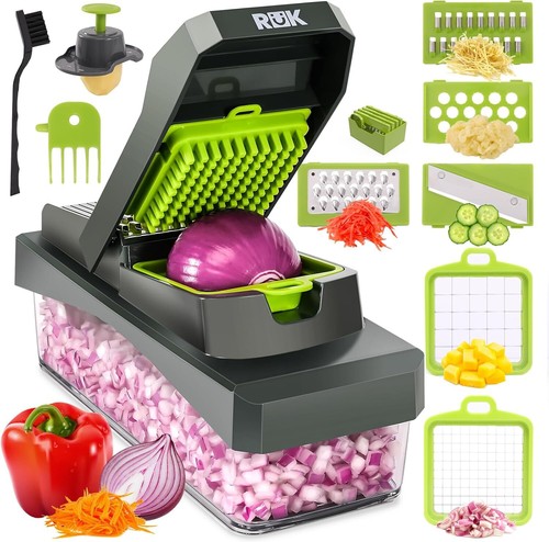 10-in-1 Gray Vegetable Chopper, Slicer & Grater with Container