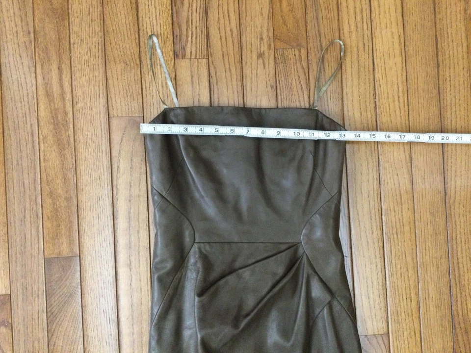 Vestido para mujer J. MENDEL marrón 100 % cuero sin mangas forro de seda talla 2 Foto 3 de 4