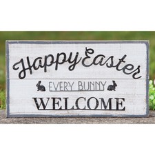 Happy Easter Every Bunny Welcome Sign - Painted Wood  Laser Cut Metal