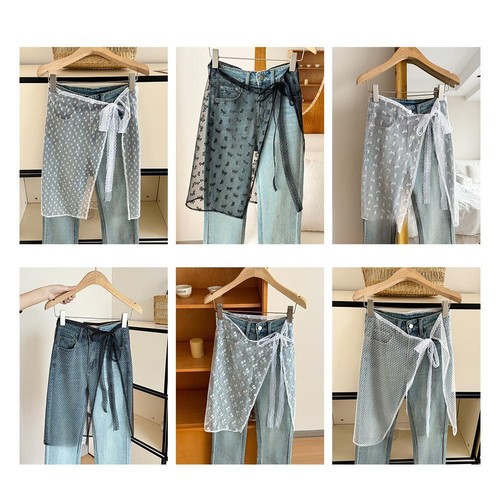 Lace Layered Gauze Skirt With Tie Up Wrap Skirt Lace Up Matching Pants✨y CS - Picture 4 of 26