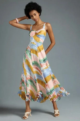 without tags Anthropologie Hutch Printed Twist-Front Ruffle-Hem Dress Size 3