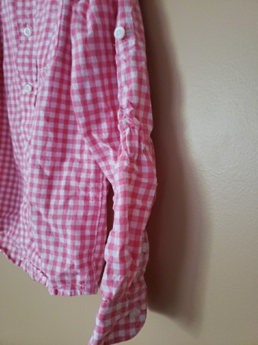 Children's Place Button Up Long Sleeve Pink White Plaid Size 7/8 - Picture 3 of 6