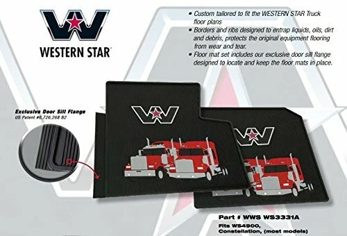 Alfombrillas de goma negras Western Star Truck OEM con logotipo - 4900 y la mayoría de la constelación Foto 2 de 2