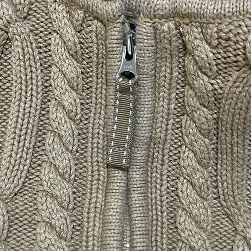 Lands End Girls Cable Knit Cardigan Sweater Zip Front Tan Size L 6X - Picture 5 of 6
