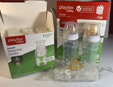 BABY PLAYTEX 2/ 8-10 Oz. BOTTLES, 4 Oz. DROP IN LINERS NEW IN OPENED BOX