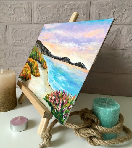Meereslandschaft Gemälde Sonnenuntergang Maritim Ozean Kunstwerk Original Kalifornien Kunst 12×8" - Bild 4 von 7
