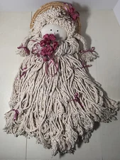 Pair Of Handmade Cotton Woven Mop Head Dolls Straw Hast Cat