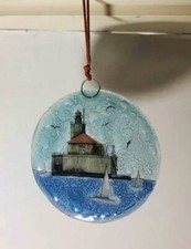 Nautical Sailboat Lighthouse Fused Glass 2.75" Suncatcher or Ornament