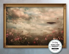 Vintage UFO Oil Painting, Country Alien Print, Science Fiction, Sci-Fi Print