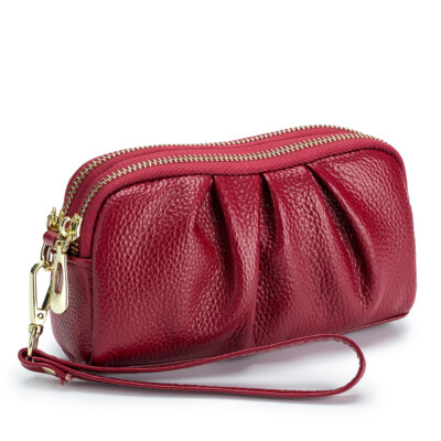 Womens Cloud Wristlet Bag Double Zip Handbag Soft Leather Wallet Evening Clutch