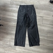 Zara Faux Leather Wide Leg Pants High Waist Carpenter Black Size Large 30 Waist