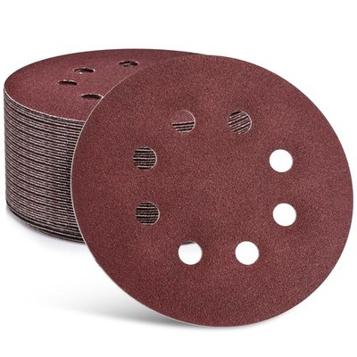 50Pcs 5'' 8 Hole Hook and Loop Sandpaper Round Sand Paper Disc for Orbital Sander