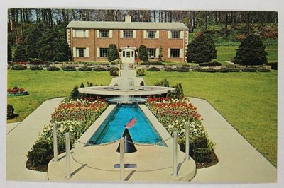 JFK Memorial Perpetual Flame Fountain Canton Ohio Garden Center Postcard 1966