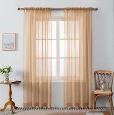 Gold Sheer Curtain Panels Set Of 2 58X84 Window Treatment For Living Room