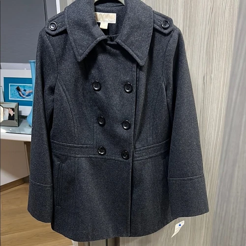 Cappotto donna doppiopetto grigio antracite nuovo con etichette $275 Michael Kors lana M