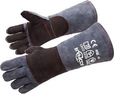 Fireplace Gloves Heat Resistant 16IN Dark Grey - Fireproof Leather XL