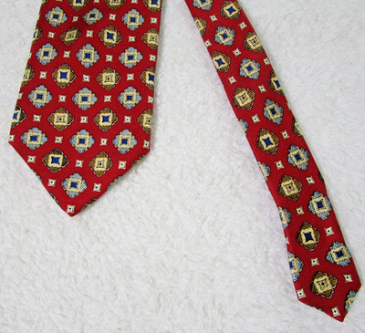 JoS.A.Bank Imported 100% Silk Tie Red Blue Accent