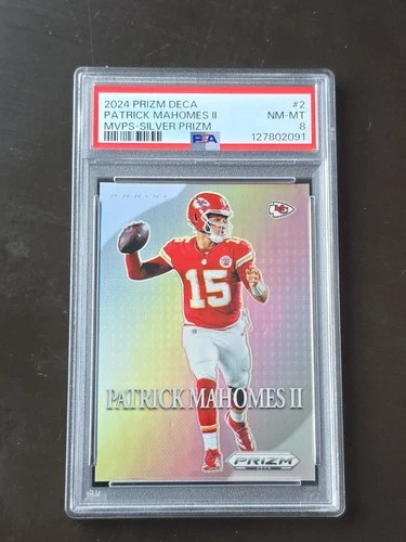 Patrick Mahomes 2024 prizm deca Silver MVPs Chiefs psa 8