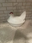 Vintage Westmoreland Hen On Nest Split Tail Milk Glass Covered Dish Red Comb